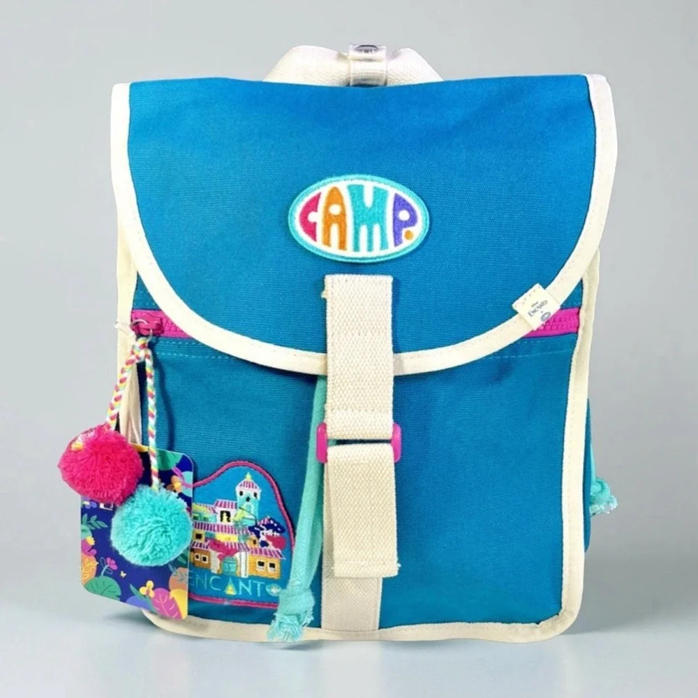 Disney ENCANTO x CAMP Canvas Flap Backpack Bag‎ Embroidered Poms NWT